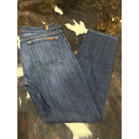 7 For All Mankind Denim - 7 For All Mankind Jeans Womens Slim Straight Crop Size 28 Dark Blue Denim Pants